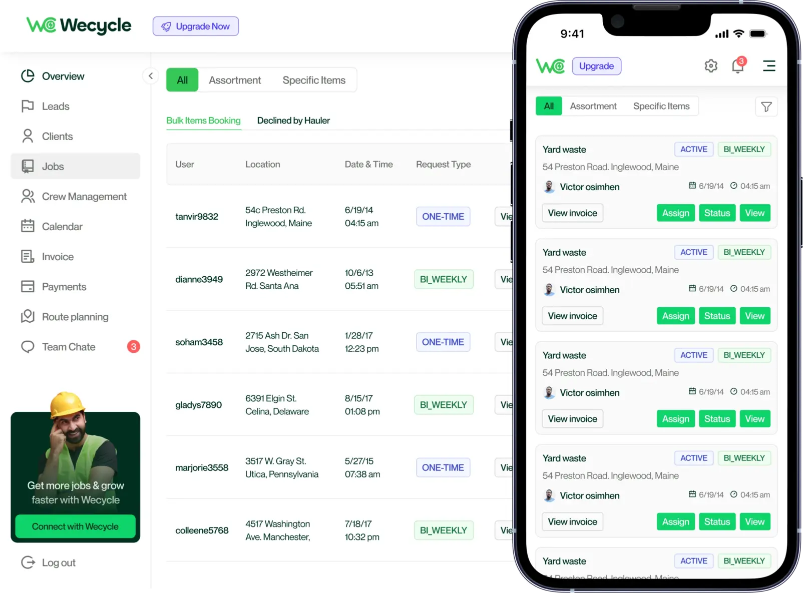 Manage jobs dashboard